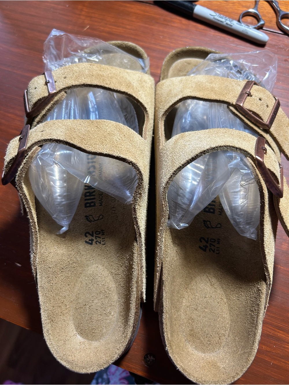 Men’s Birkenstock Arizona Suede Double-Strap Sandals in Light Brown